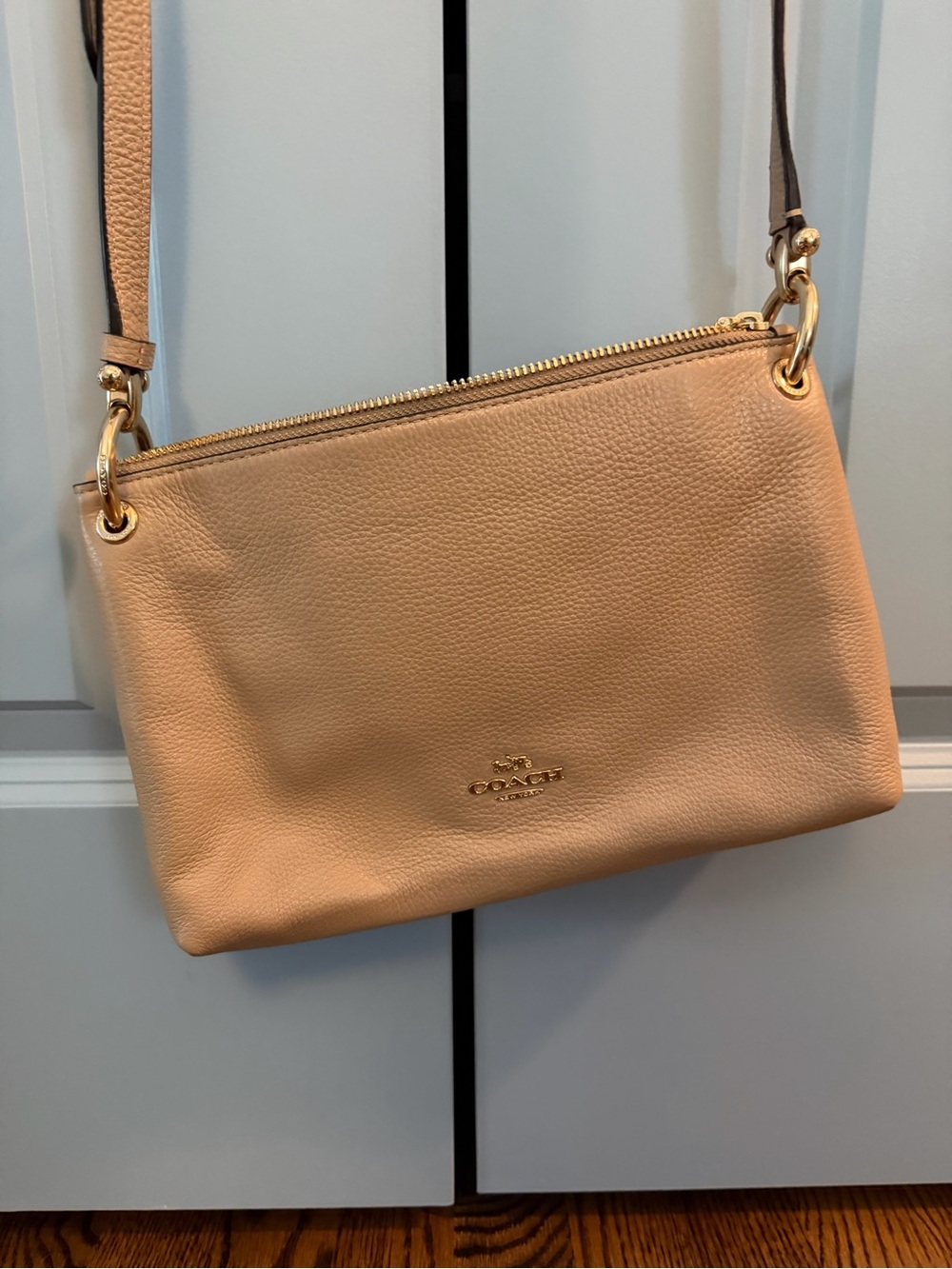 Coach Pebbled Leather Crossbody in Beige-Tan with Gold Hardware